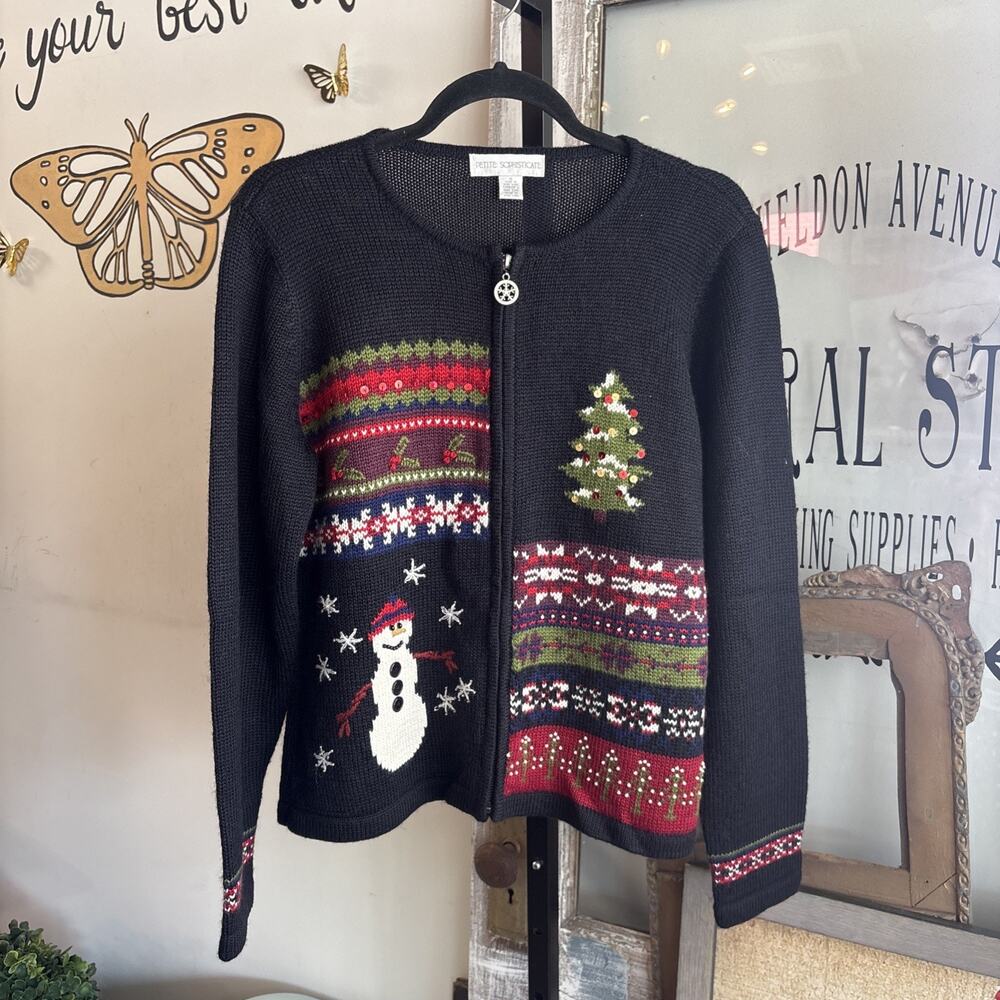 Women’s Vintage Petite Sophisticate Wool Christmas Sweater Size Medium